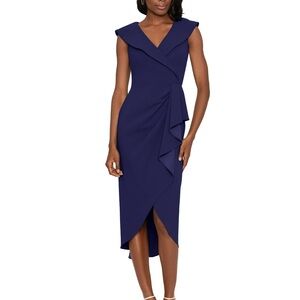 Betsy & Adam Women's Ruffled Tulip-Hem Navy Blue Sheath Dress Size 4